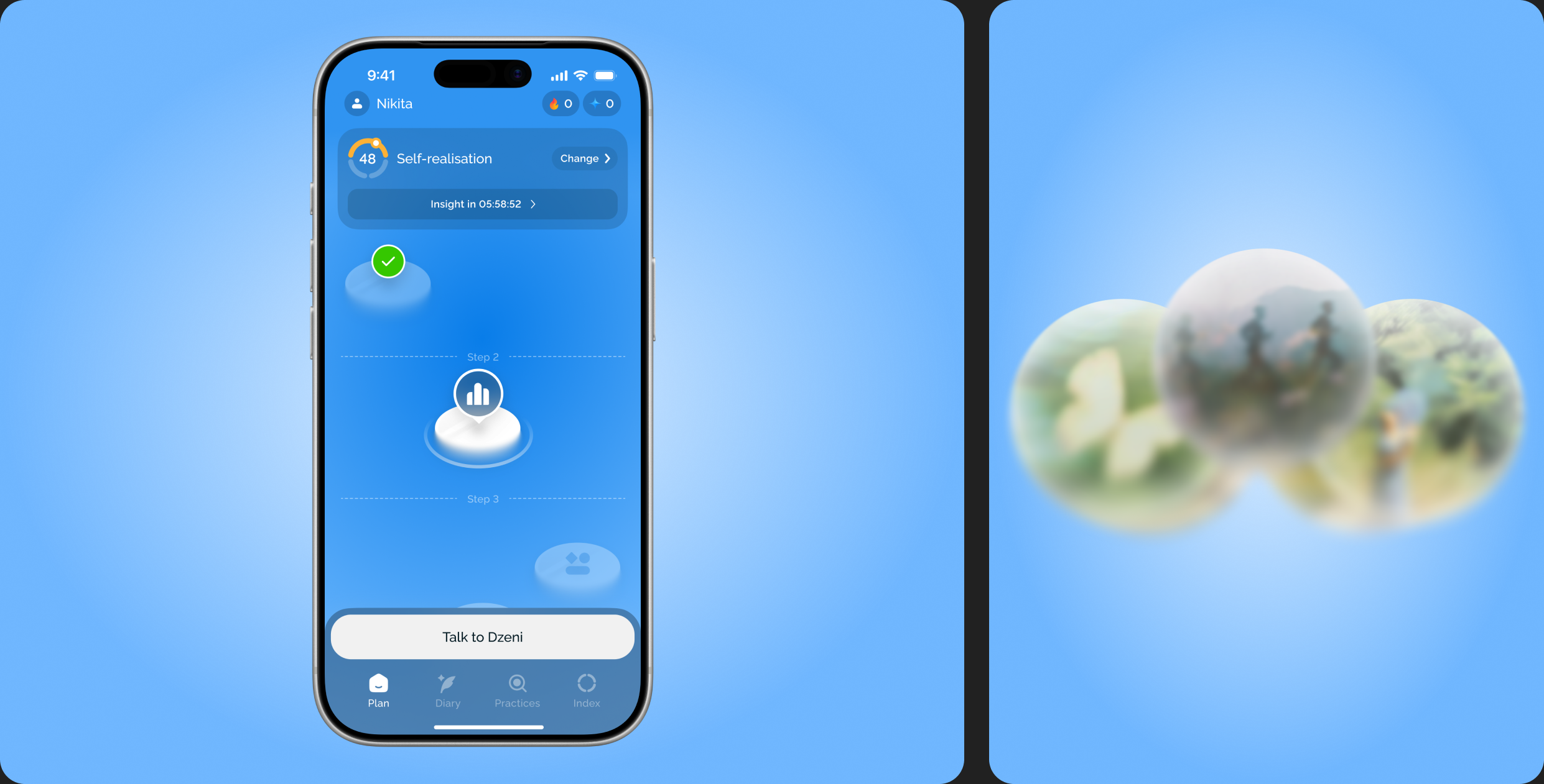 Onboarding phone mockup and key insight cards
