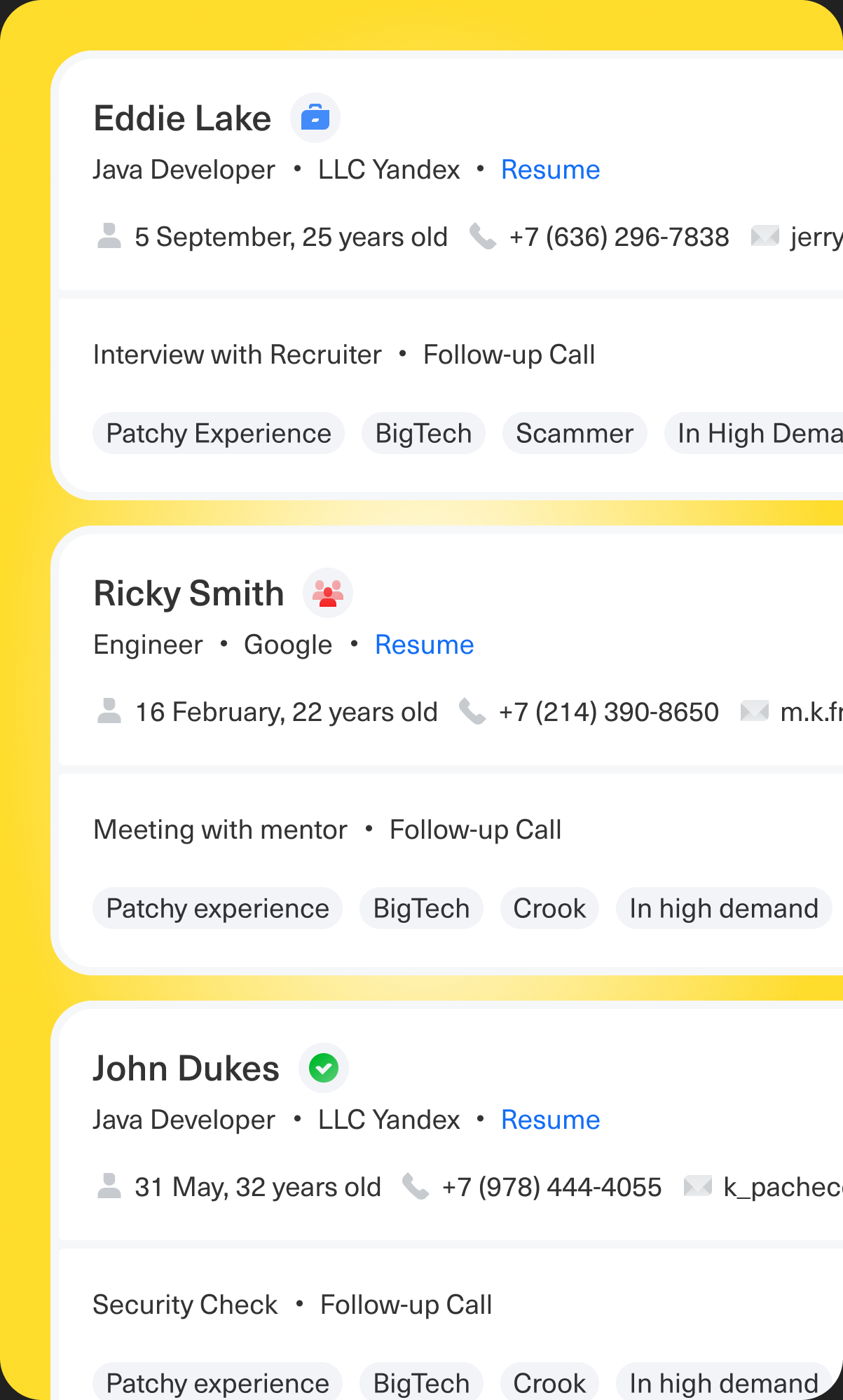 Candidate list header