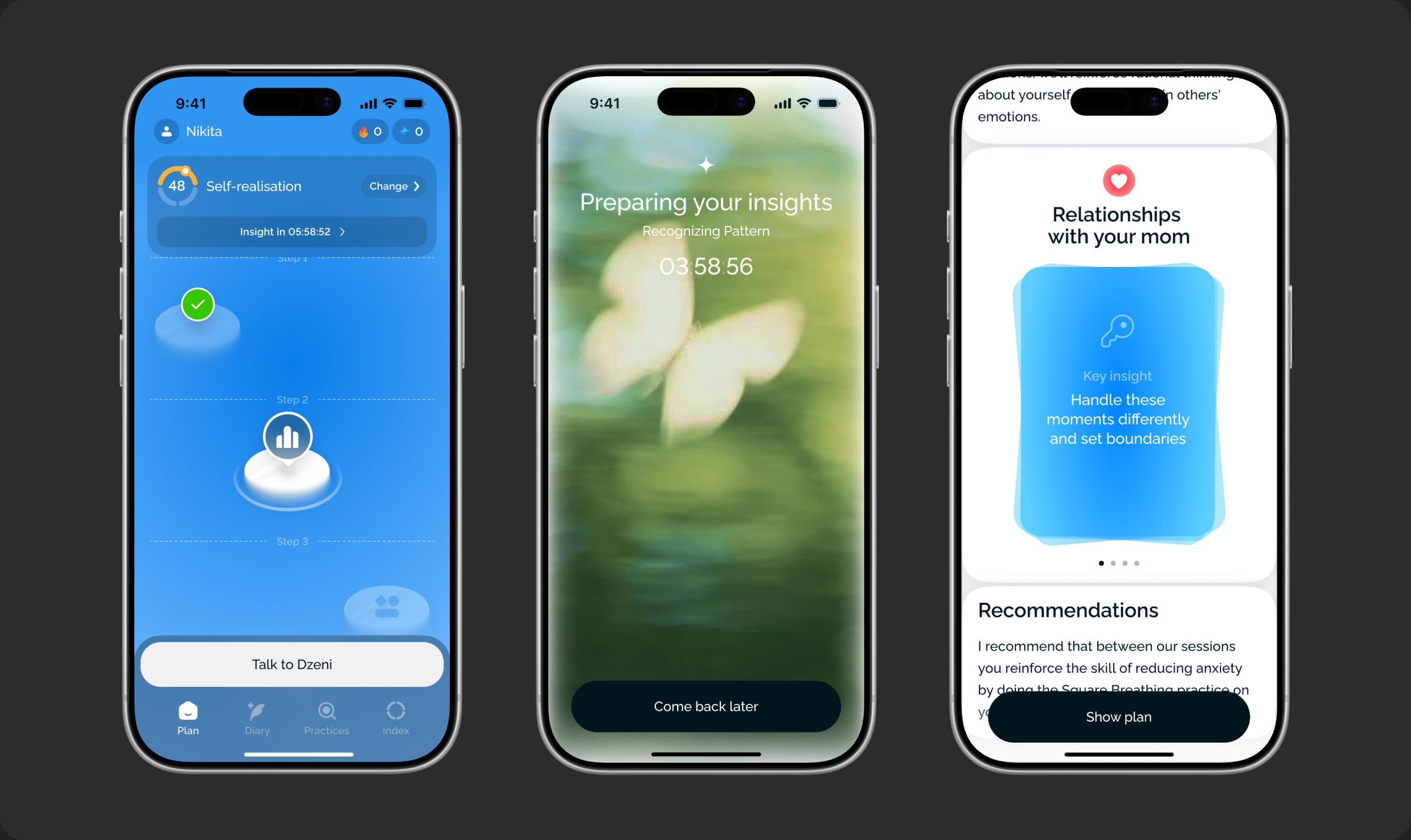 Dzeny AI Therapist screens